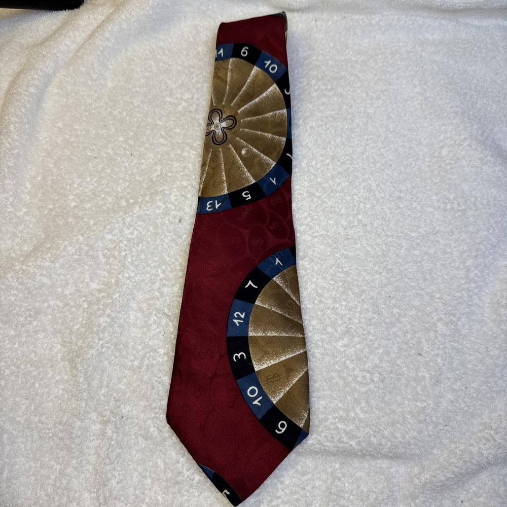 Swing Neck Tie - Made In USA 100% Silk Gambling Casino Roulette Pattern Red